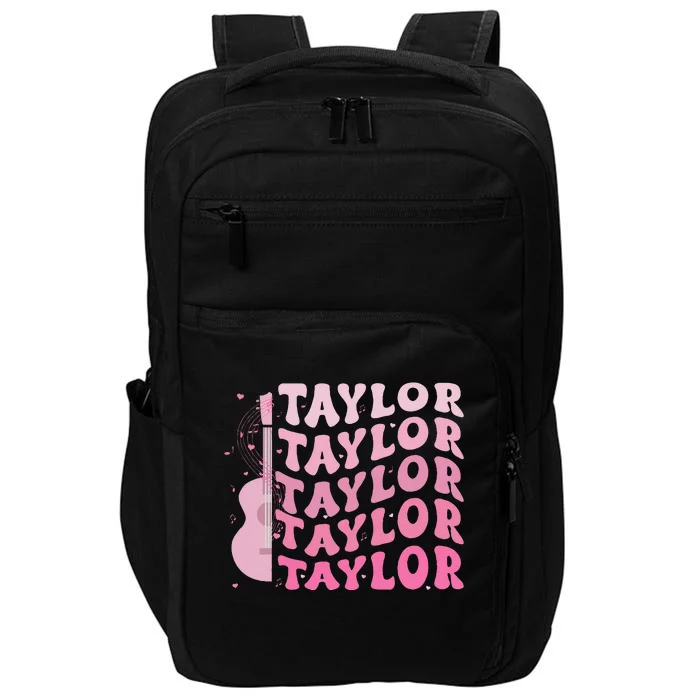 Retro Taylor First Name Personalized Groovy 80S Pin.K Impact Tech Backpack