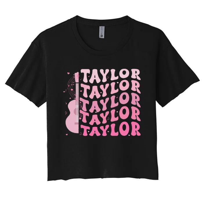 Retro Taylor First Name Personalized Groovy 80S Pin.K Women's Crop Top Tee