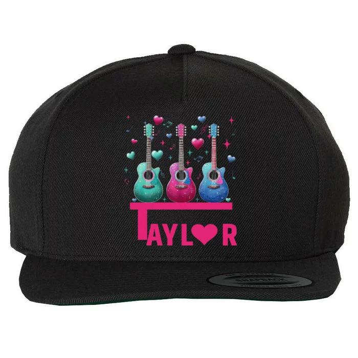 Retro Taylor First Name Personalized Groovy 80S Pin.K Wool Snapback Cap