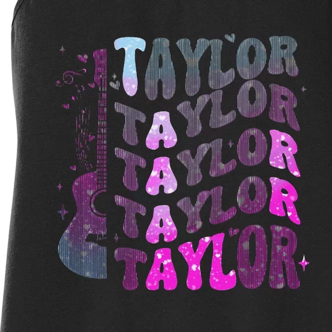 Retro Taylor First Name Personalized Groovy 80S Pin.K Women's Racerback Tank