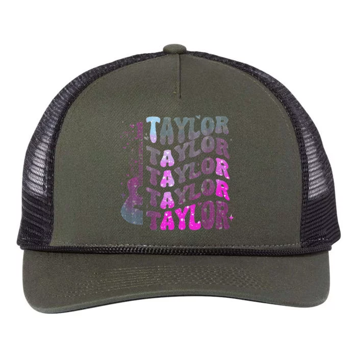 Retro Taylor First Name Personalized Groovy 80S Pin.K Retro Rope Trucker Hat Cap