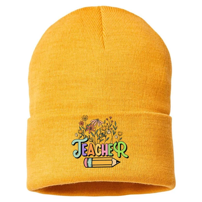 Retro Teache for  Best Teacher Gifts Sustainable Knit Beanie