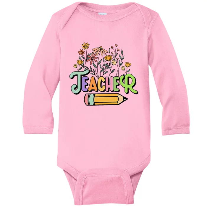 Retro Teache for  Best Teacher Gifts Baby Long Sleeve Bodysuit