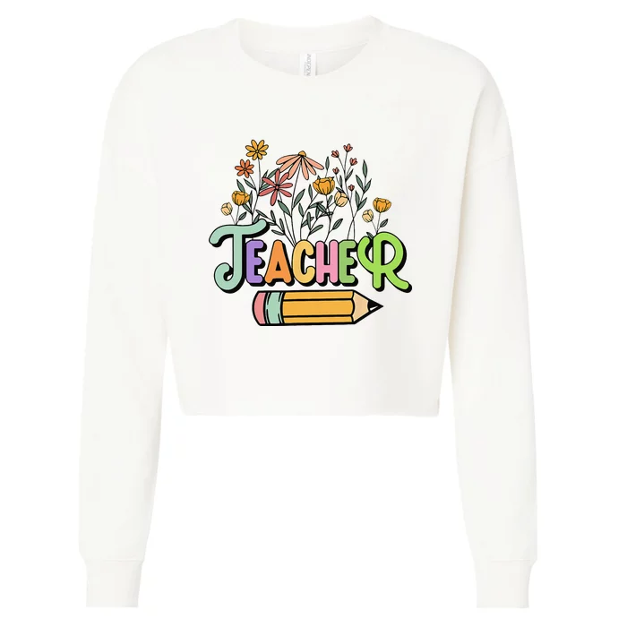 Retro Teache for  Best Teacher Gifts Cropped Pullover Crew