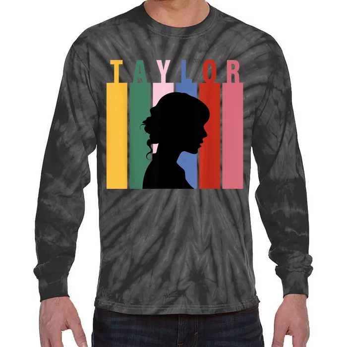 Retro Taylor First Name Personalized Groovy Birthday Girl Tie-Dye Long Sleeve Shirt