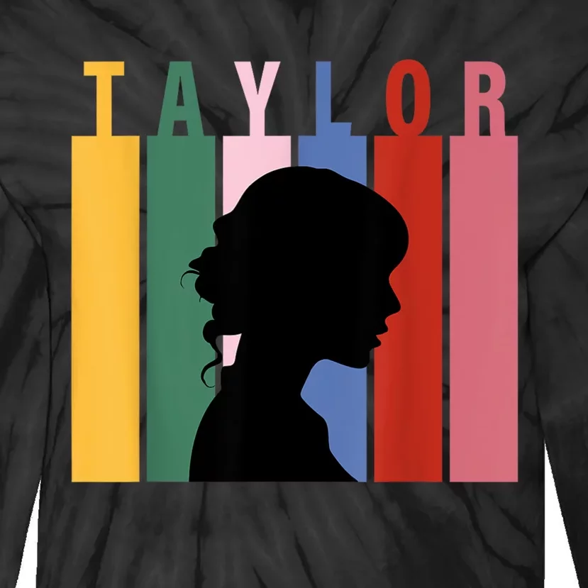 Retro Taylor First Name Personalized Groovy Birthday Girl Tie-Dye Long Sleeve Shirt