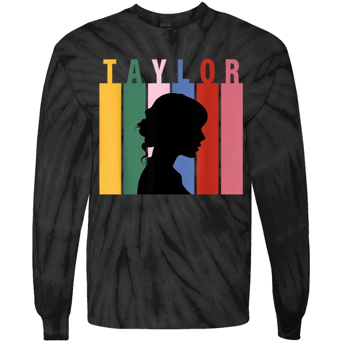 Retro Taylor First Name Personalized Groovy Birthday Girl Tie-Dye Long Sleeve Shirt