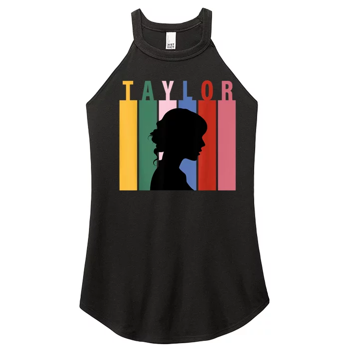 Retro Taylor First Name Personalized Groovy Birthday Girl Women’s Perfect Tri Rocker Tank