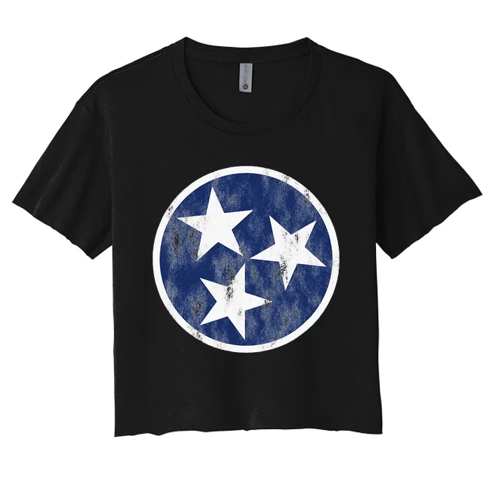 Retro Tennessee Flag Star Logo Volunr State Nashville TN Women's Crop Top Tee