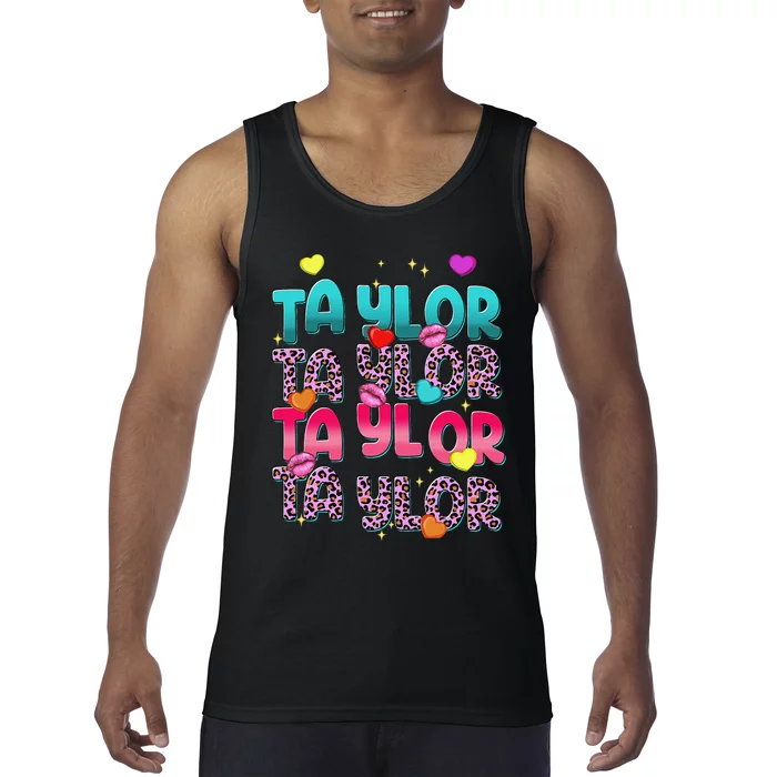 Retro Taylor First Name Personalized Groovy Bday Tank Top