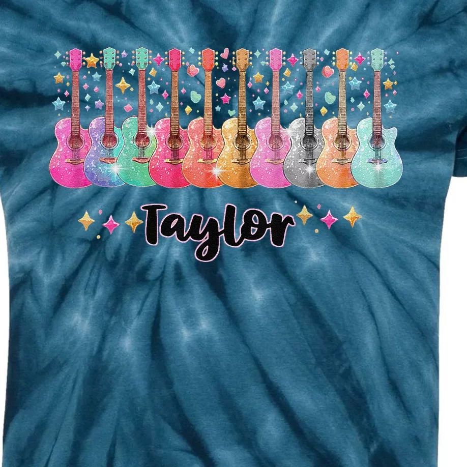 Retro Taylor First Name Personalized Groovy 80s Pin.K Kids Tie-Dye T-Shirt