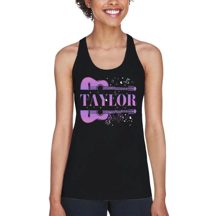 Retro Taylor First Name Personalized Groovy Birthday Women's Racerback Tank