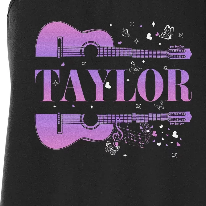 Retro Taylor First Name Personalized Groovy Birthday Women's Racerback Tank