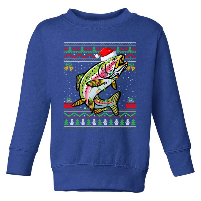 Rainbow Trout Fish Lover Santa Ugly Rainbow Trout Christmas Funny Gift Toddler Sweatshirt