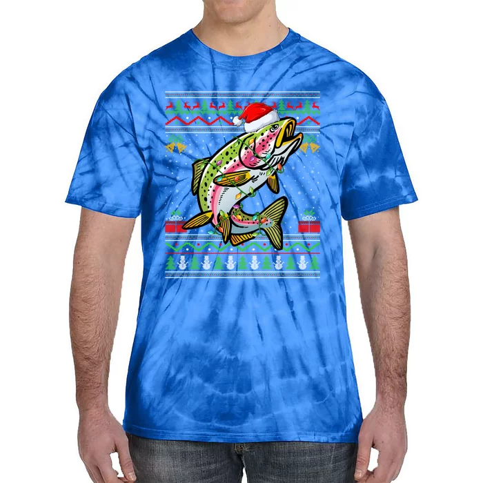 Rainbow Trout Fish Lover Santa Ugly Rainbow Trout Christmas Funny Gift Tie-Dye T-Shirt