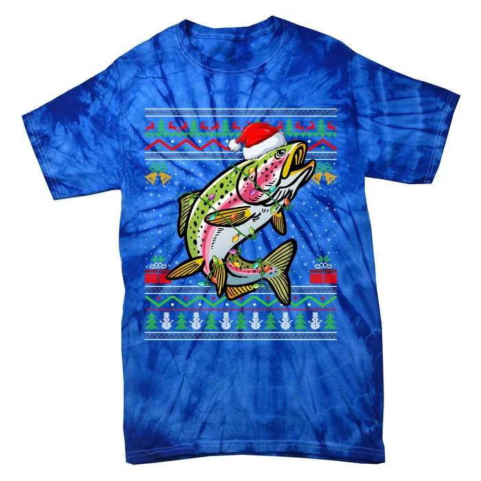 Rainbow Trout Fish Lover Santa Ugly Rainbow Trout Christmas Funny Gift Tie-Dye T-Shirt