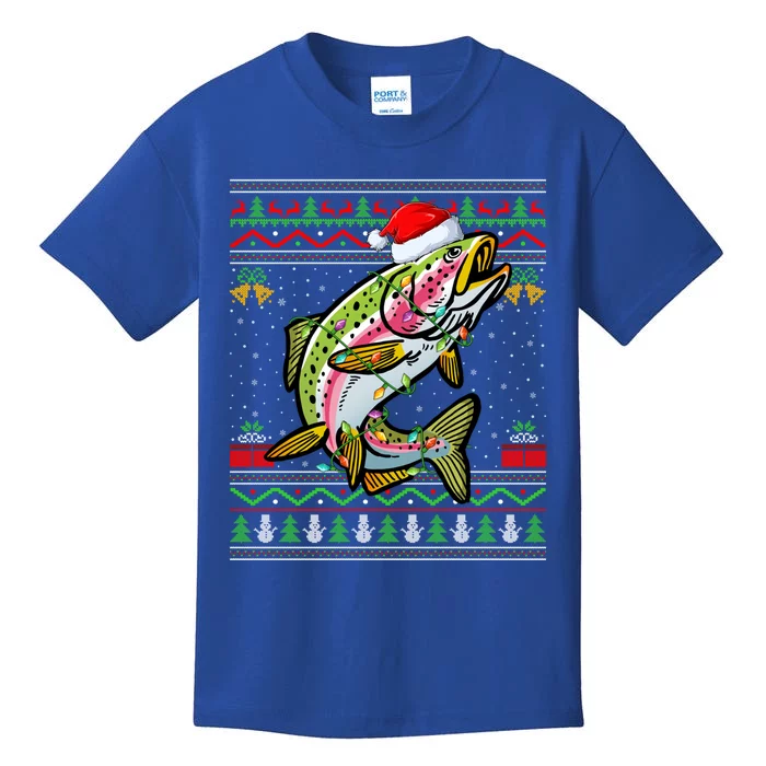 Rainbow Trout Fish Lover Santa Ugly Rainbow Trout Christmas Funny Gift Kids T-Shirt