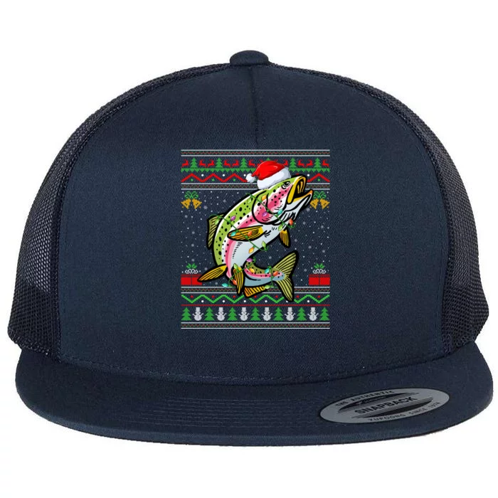 TeeShirtPalace | Rainbow Trout Fish Lover Santa Ugly Rainbow Trout  Christmas Funny Gift Flat Bill Trucker Hat