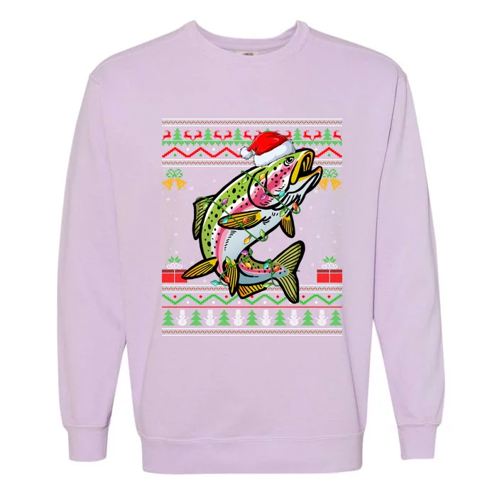 Rainbow Trout Fish Lover Santa Ugly Rainbow Trout Christmas Funny Gift Garment-Dyed Sweatshirt