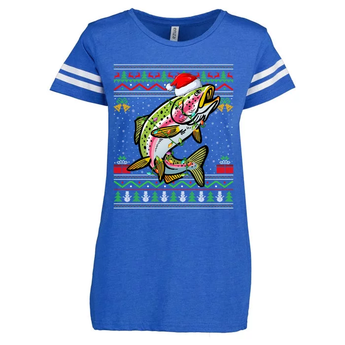 Rainbow Trout Fish Lover Santa Ugly Rainbow Trout Christmas Funny Gift Enza Ladies Jersey Football T-Shirt