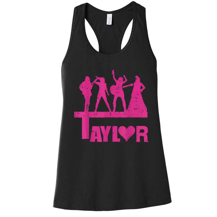 Retro Taylor First Name Personalized Groovy Birthday Women's Racerback Tank