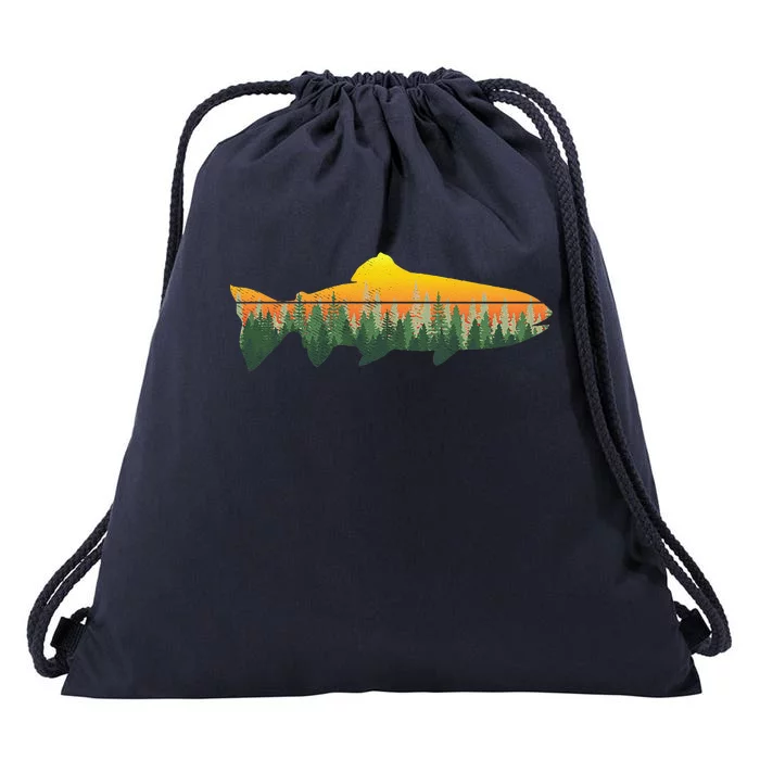 Retro Trout Fly Fishing Outdoor Nature Forest Fisherman Drawstring Bag