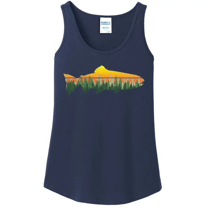 Retro Trout Fly Fishing Outdoor Nature Forest Fisherman Ladies Essential Tank