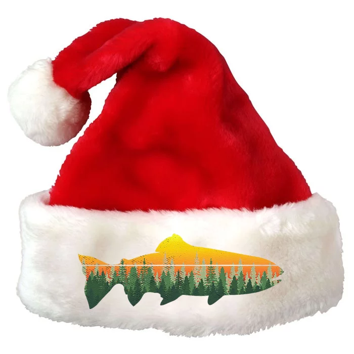 Retro Trout Fly Fishing Outdoor Nature Forest Fisherman Premium Christmas Santa Hat