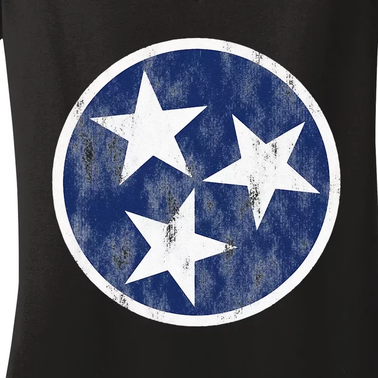 Retro Tennessee Flag Star Logo Volunr State Nashville TN Women's V-Neck T-Shirt