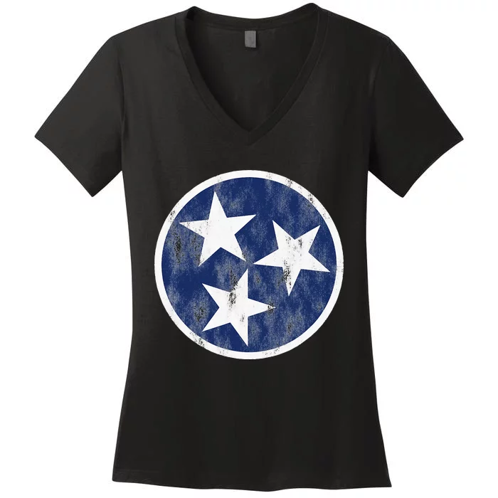 Retro Tennessee Flag Star Logo Volunr State Nashville TN Women's V-Neck T-Shirt