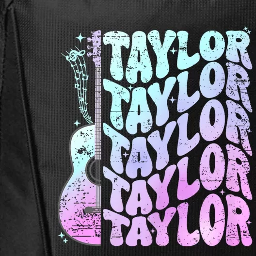 Retro Taylor First Name Personalized Groovy 80S Pink City Backpack