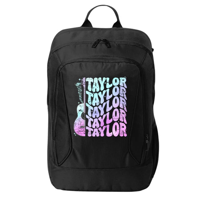 Retro Taylor First Name Personalized Groovy 80S Pink City Backpack