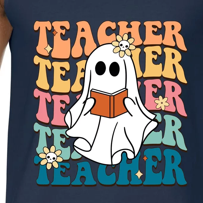 Retro Teacher Funny Ghost Reading Book Halloween Teacher Gift Comfort Colors® Tank Top