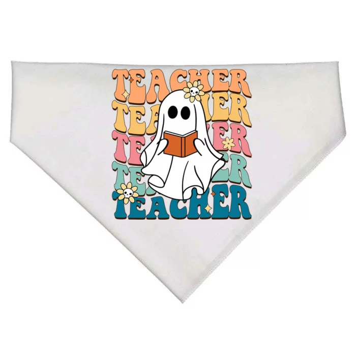 Retro Teacher Funny Ghost Reading Book Halloween Teacher Gift USA-Made Doggie Bandana