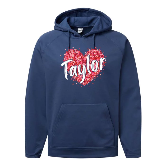 Retro Taylor First Name Personalized Groovy Distressed Gift Performance Fleece Hoodie