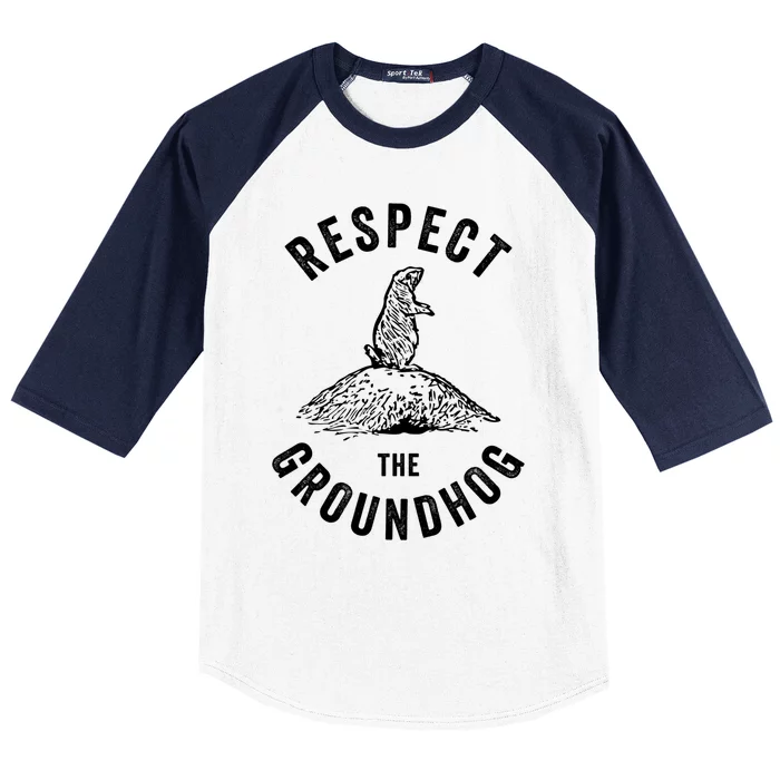 Respect The Groundhog Funny Groundhog Day Shadow Lover Gift Baseball Sleeve Shirt