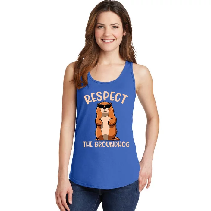 Respect The Groundhog Funny Woodchuck Groundhog Day Ladies Essential Tank