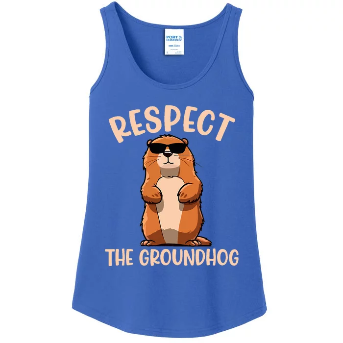 Respect The Groundhog Funny Woodchuck Groundhog Day Ladies Essential Tank