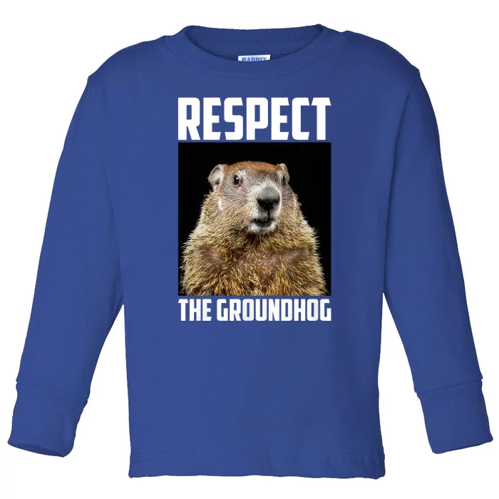 Respect The Groundhog Woodchuck Photo Ground Hog Day Toddler Long Sleeve Shirt