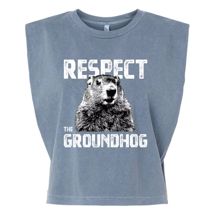 Respect The Groundhog Funny Woodchuck Garment-Dyed Women's Muscle Tee