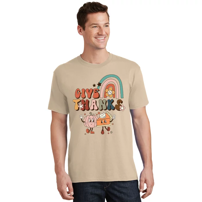 Rainbow Thanksgiving Give Thanks Pumpkin T-Shirt