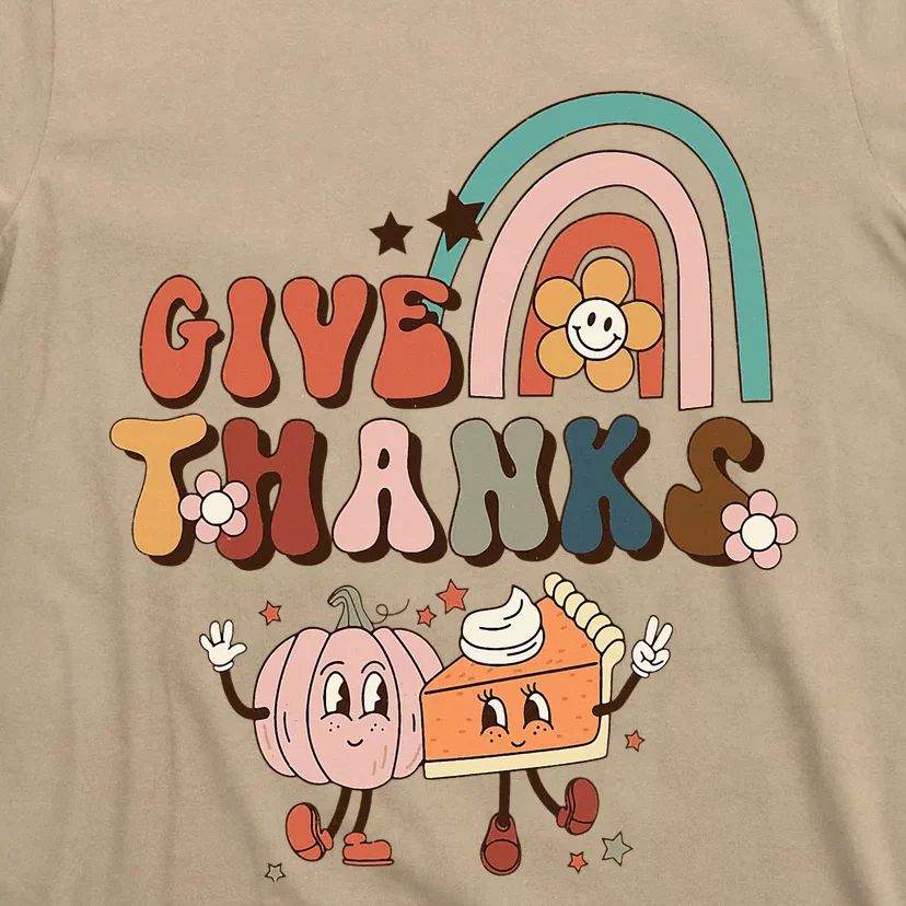 Rainbow Thanksgiving Give Thanks Pumpkin T-Shirt