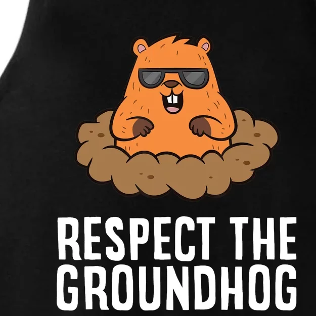 Respect The Groundhog Mammal Cute Groundhog Ladies Tri-Blend Wicking Tank