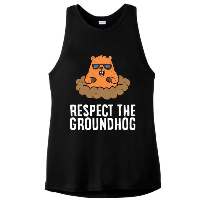 Respect The Groundhog Mammal Cute Groundhog Ladies Tri-Blend Wicking Tank