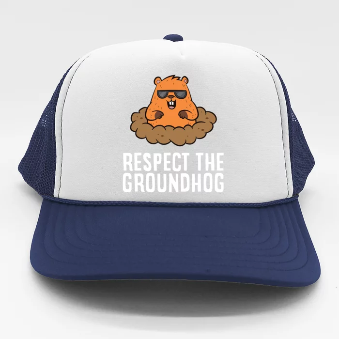 Respect The Groundhog Mammal Cute Groundhog Trucker Hat