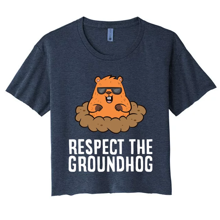 Respect The Groundhog Mammal Cute Groundhog Women's Crop Top Tee