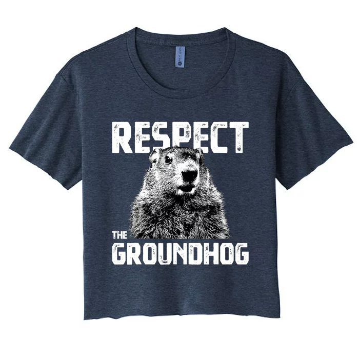 Respect The Groundhog Funny Woodchuck Women's Crop Top Tee