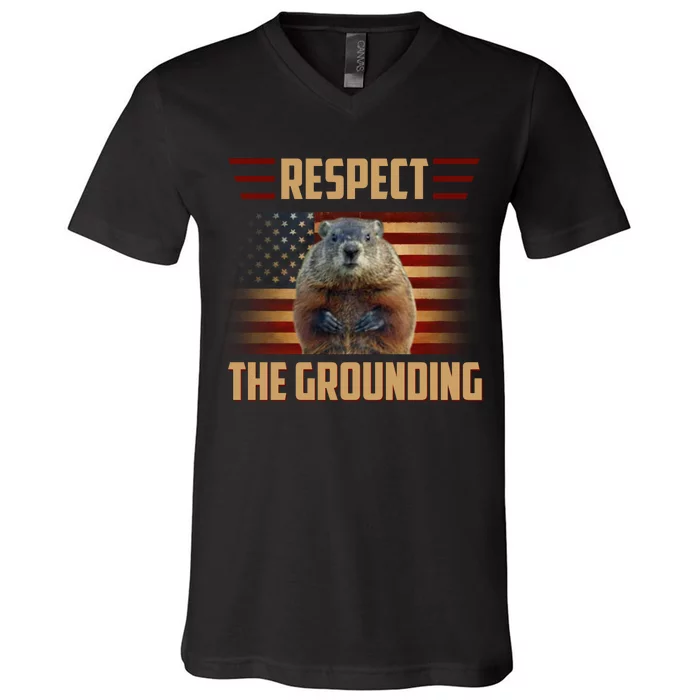 Respect The Grounding, Groundhog Day V-Neck T-Shirt