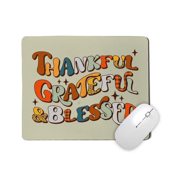 Retro Thankful Grateful Blessed Fall Colors Thanksgiving Mousepad