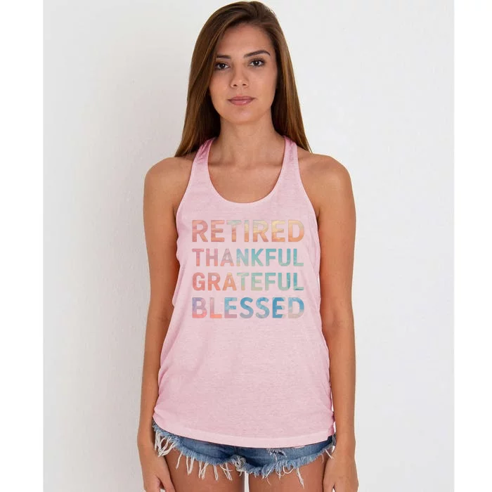 Retired Thankful Grateful Blessed Retiret Tiedye Gift Women's Knotted Racerback Tank